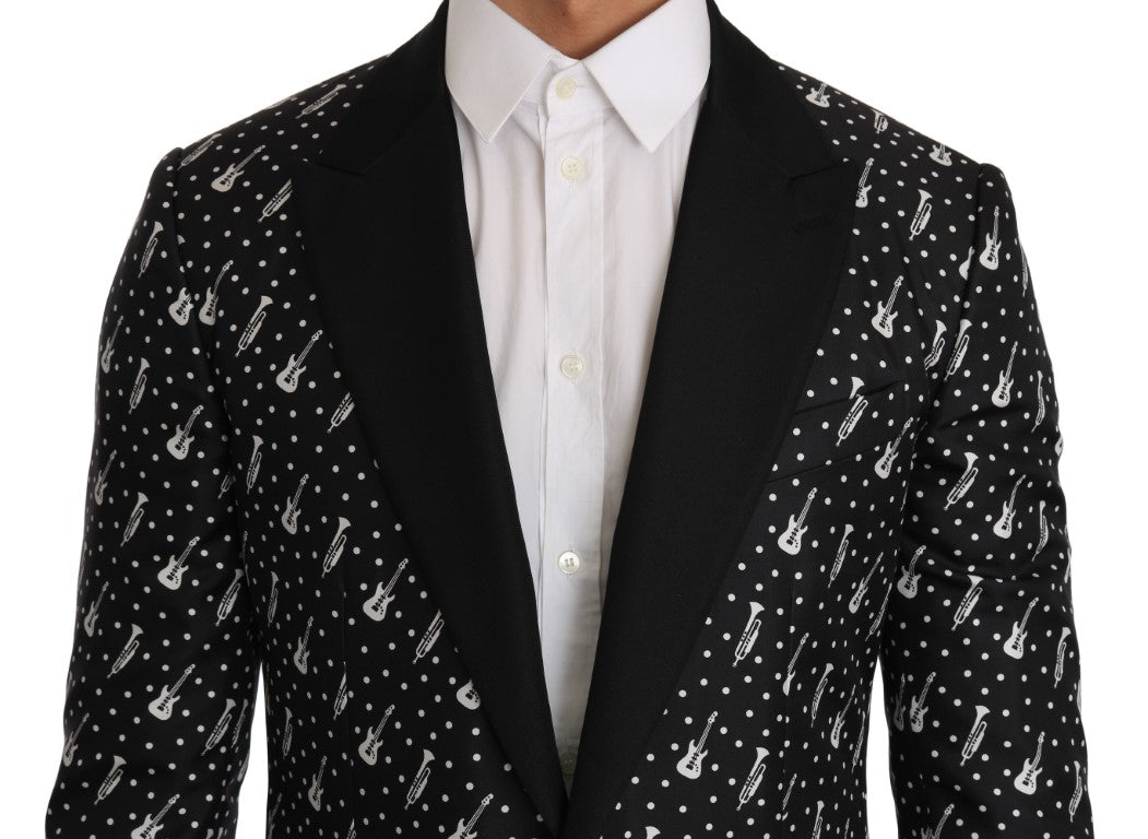 Schwarze Seiden-Jazzgitarren-Blazer-Jacke