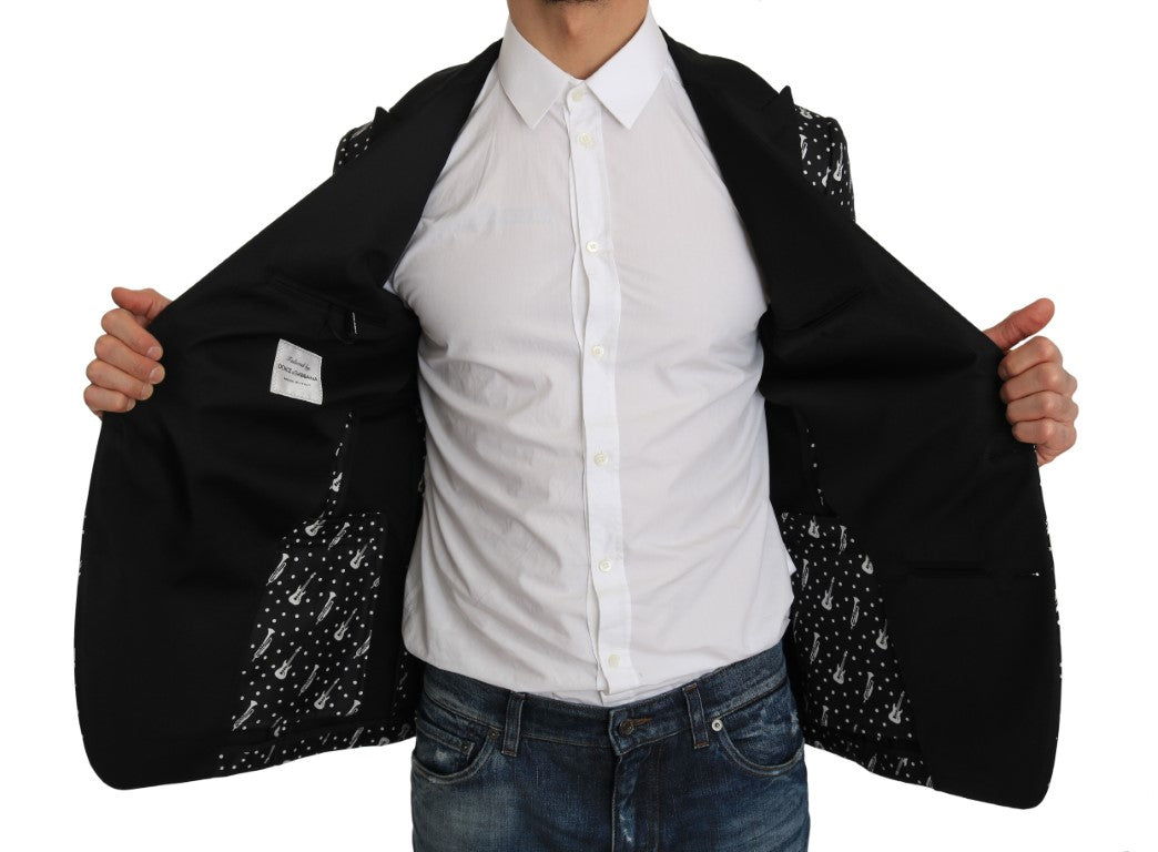 Schwarze Seiden-Jazzgitarren-Blazer-Jacke