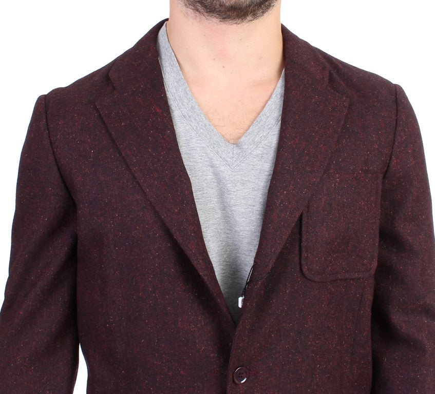 Bordeauxfarbener Blazer mit zwei Knöpfen aus Wollmischung