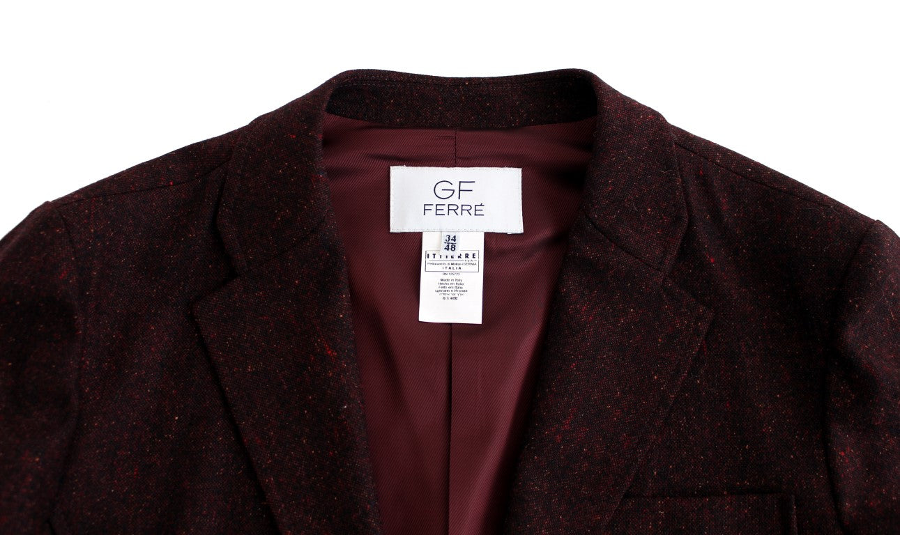 Bordeauxfarbener Blazer mit zwei Knöpfen aus Wollmischung