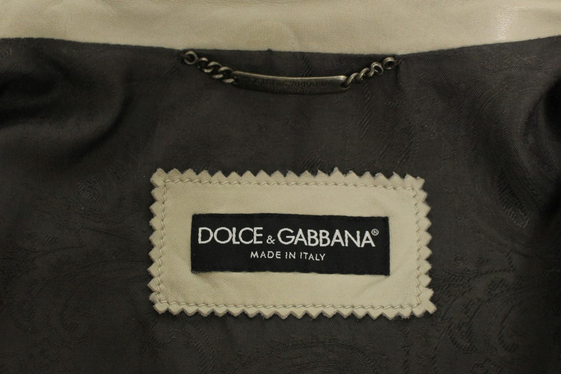 Beige Lederjacke Bikermantel