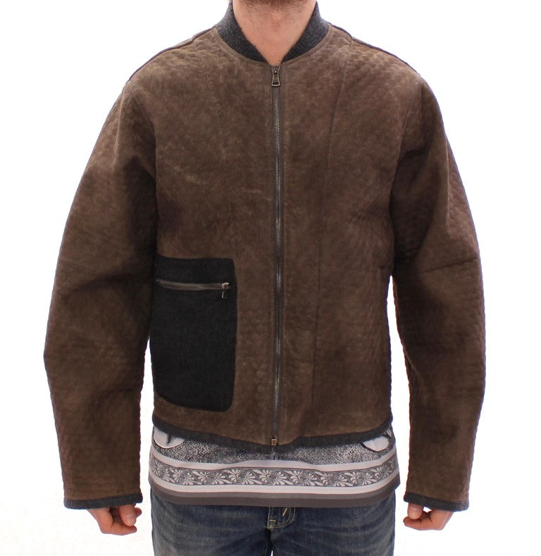 Braun Graue Lederjacke Mantel