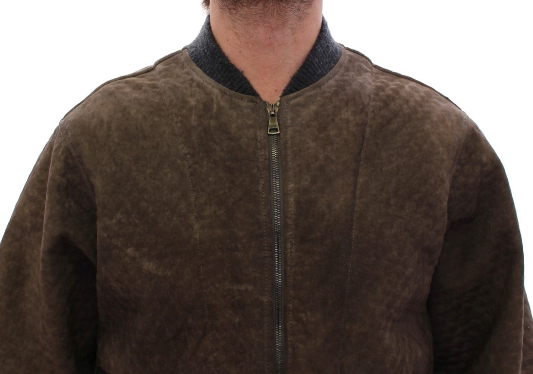 Braun Graue Lederjacke Mantel