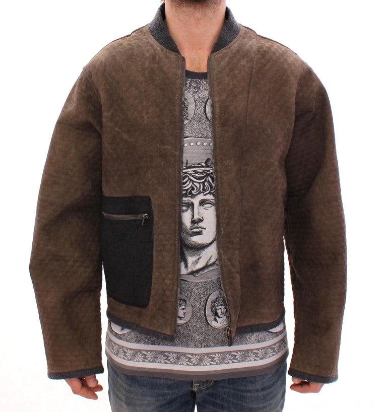 Braun Graue Lederjacke Mantel