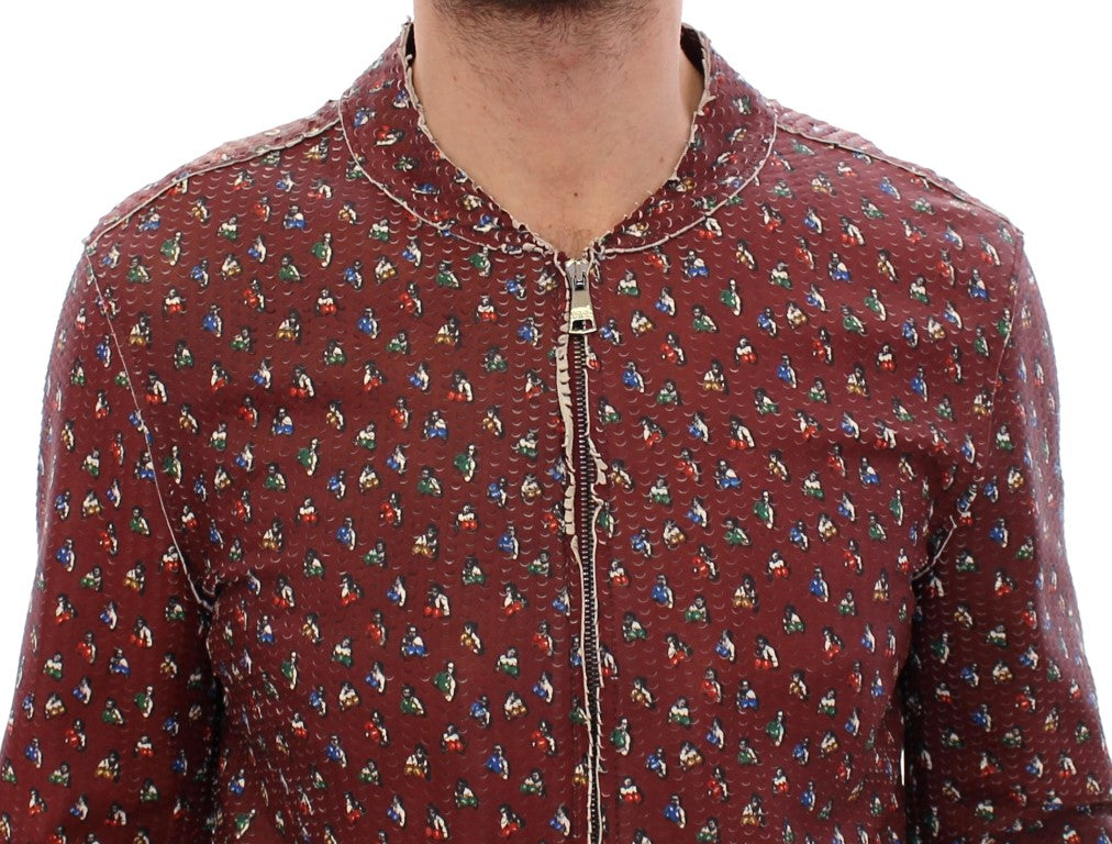 Bordeaux Leder Boxer Print Jacke Mantel