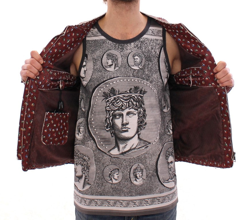 Bordeaux Leder Boxer Print Jacke Mantel