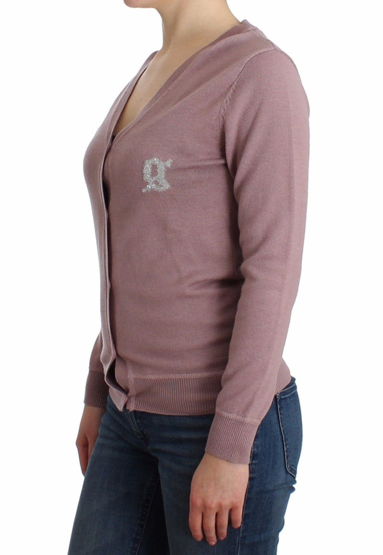 Lila Wollstrickjacke mit V-Ausschnitt