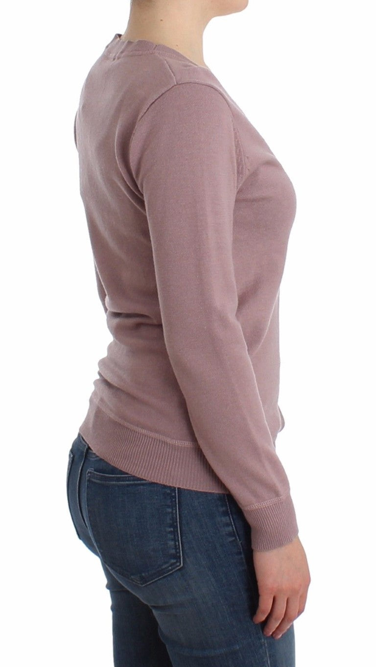 Lila Wollstrickjacke mit V-Ausschnitt
