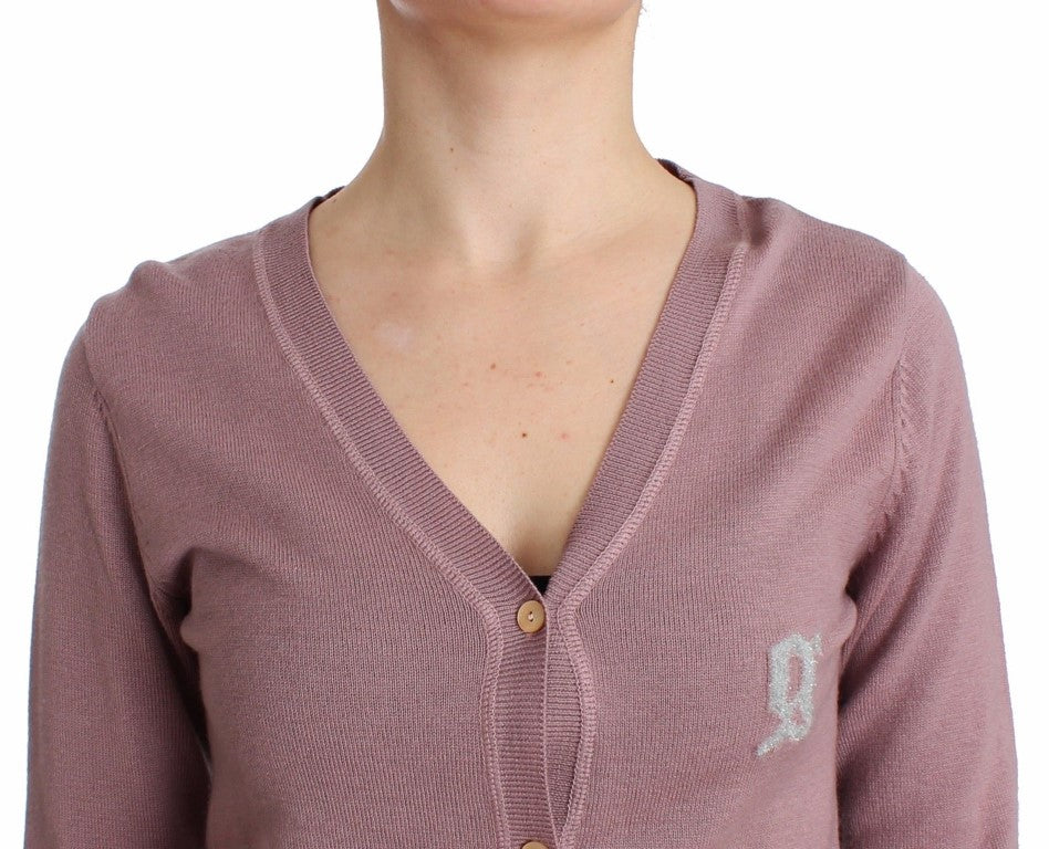 Lila Wollstrickjacke mit V-Ausschnitt