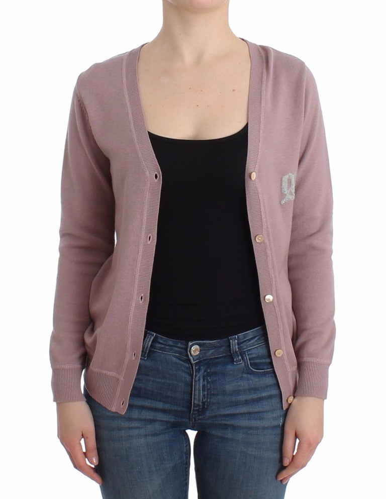 Lila Wollstrickjacke mit V-Ausschnitt