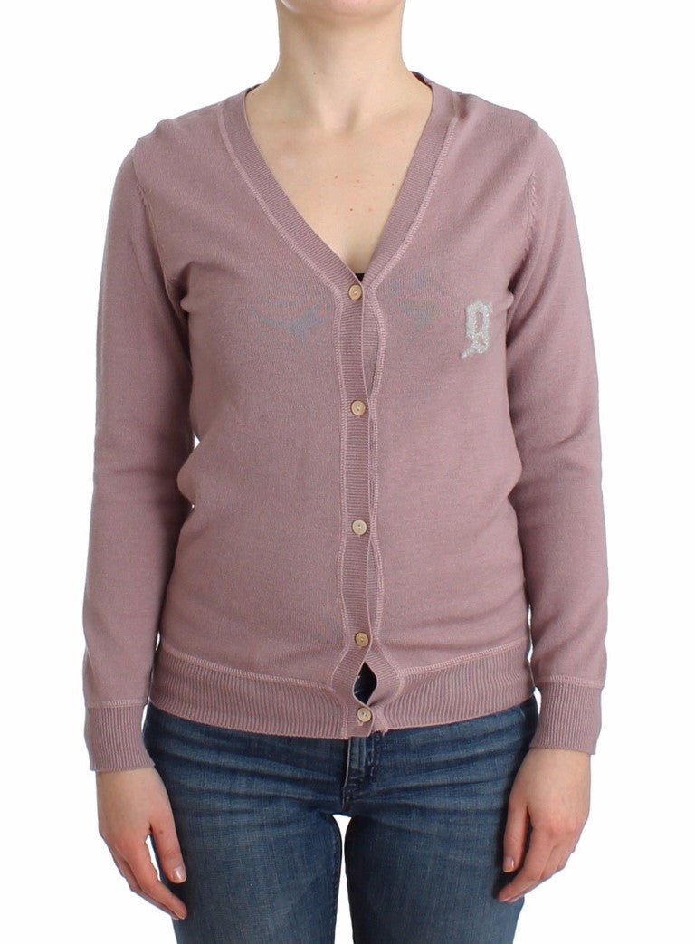 Lila Wollstrickjacke mit V-Ausschnitt