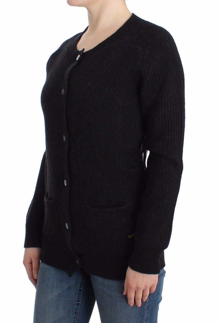 Schwarze Wollstrickjacke