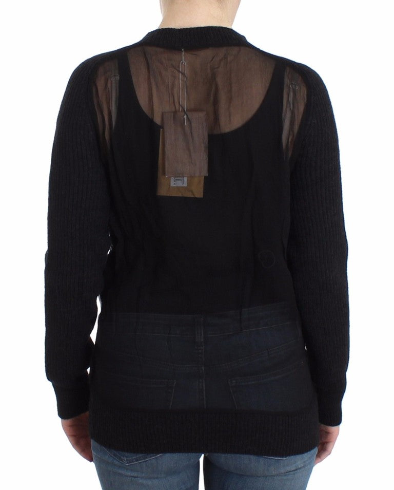 Schwarze Wollstrickjacke