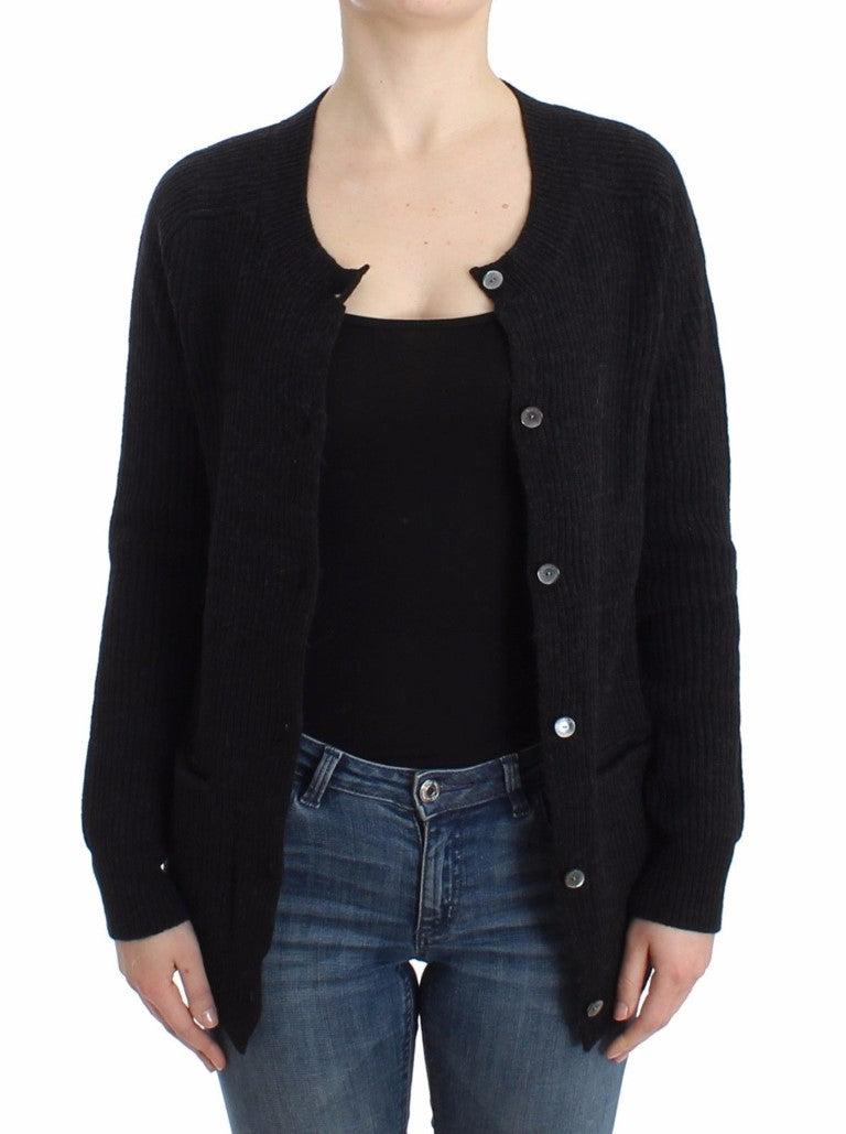 Schwarze Wollstrickjacke