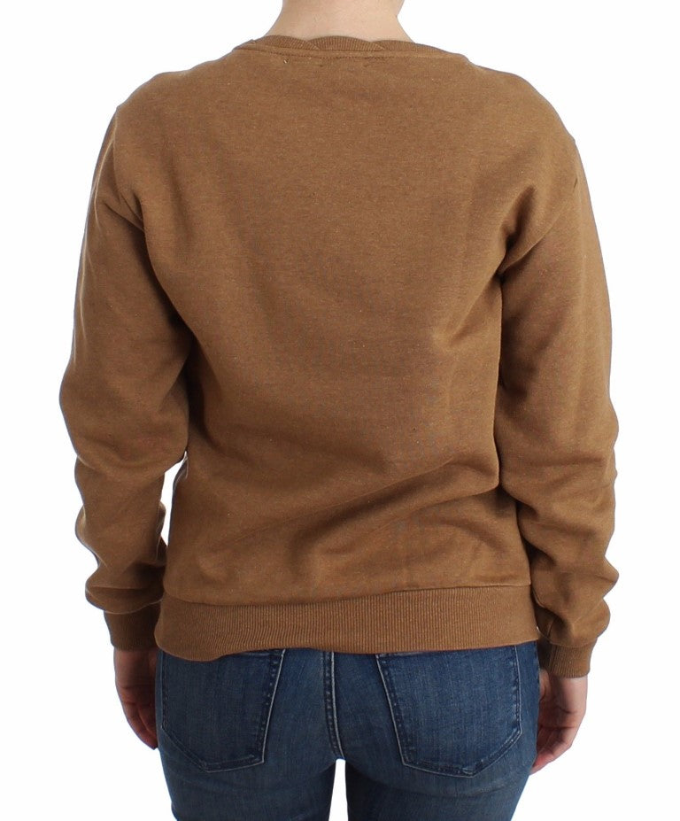 Brauner Baumwollpullover mit Rundhalsausschnitt