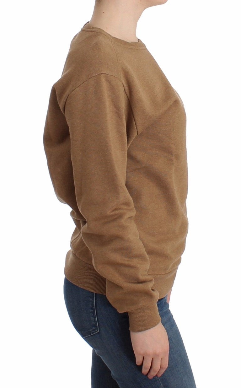 Brauner Baumwollpullover mit Rundhalsausschnitt