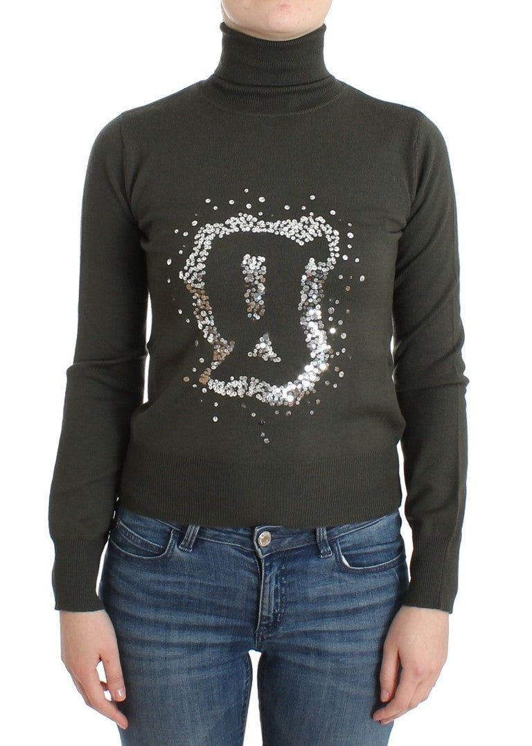 Grüner Woll-Rollkragenpullover