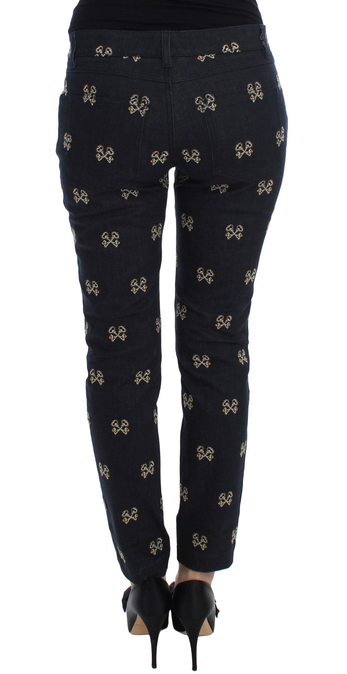 Blaue Schlüssel bestickte Slim Fit KATE Jeans