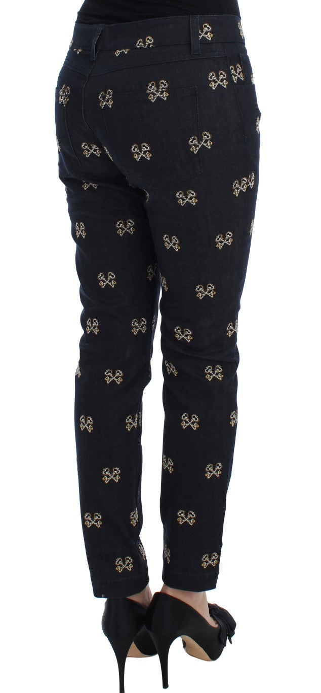 Blaue Schlüssel bestickte Slim Fit KATE Jeans