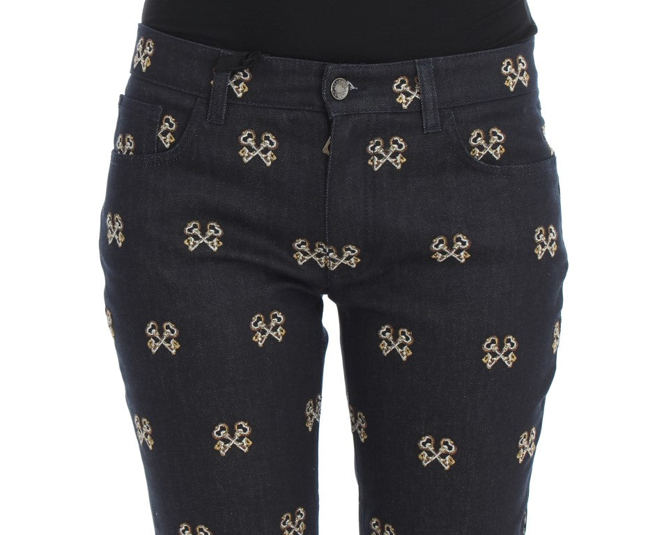 Blaue Schlüssel bestickte Slim Fit KATE Jeans