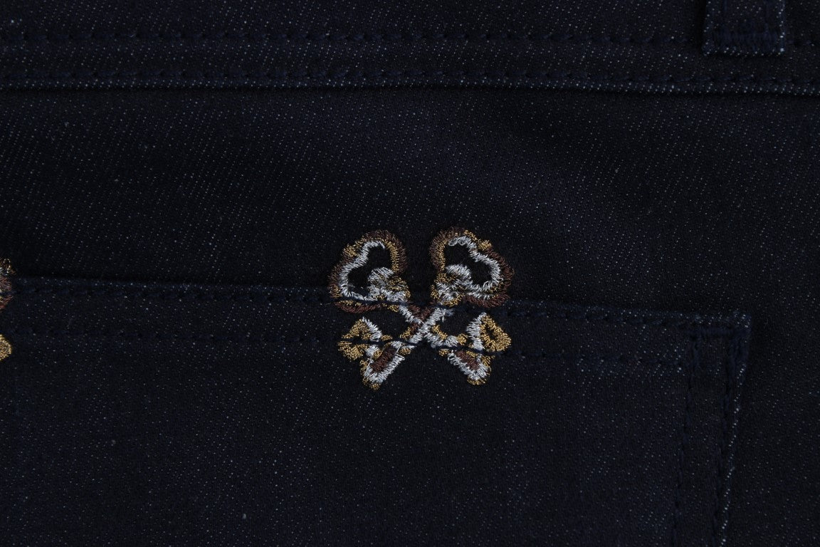 Blaue Schlüssel bestickte Slim Fit KATE Jeans