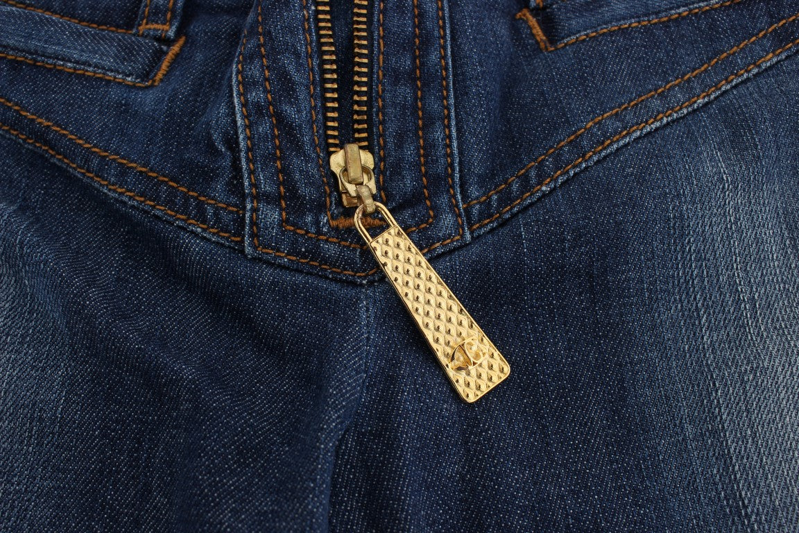 Blau gewaschene Baumwoll-Stretch-Jeans mit Stiefelschnitt