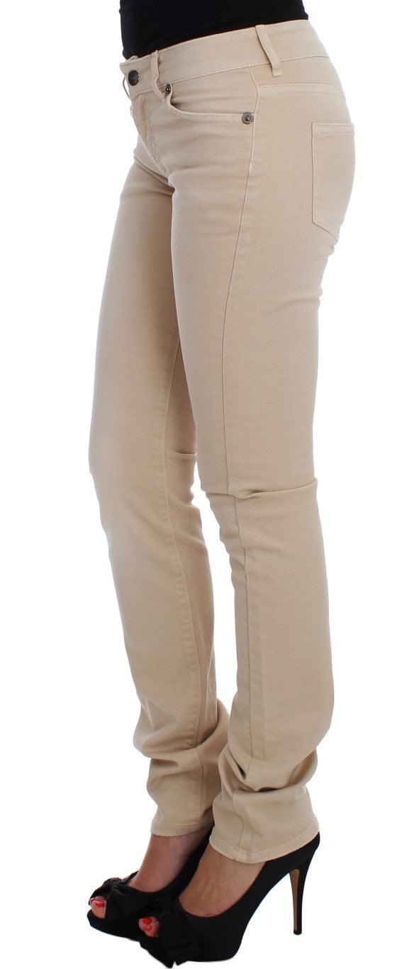 Beige gewaschene Slim Fit Baumwoll-Stretch-Jeans
