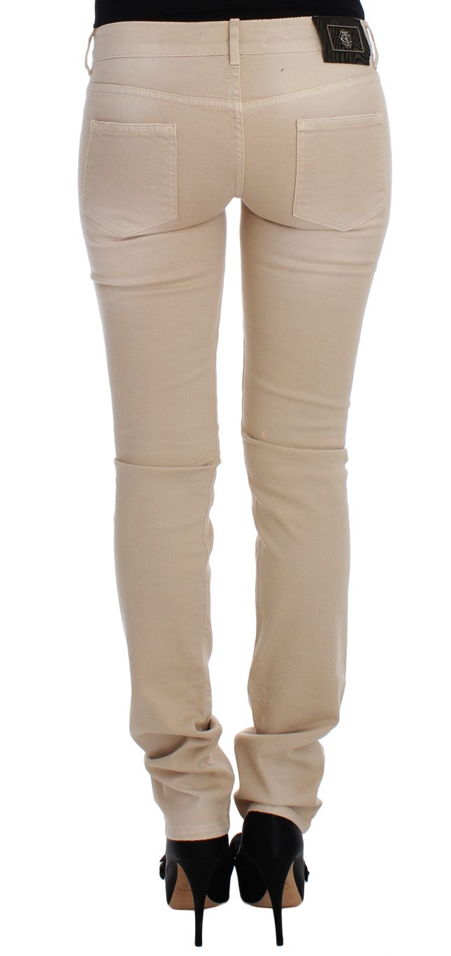 Beige gewaschene Slim Fit Baumwoll-Stretch-Jeans