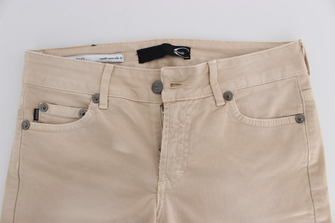 Beige gewaschene Slim Fit Baumwoll-Stretch-Jeans