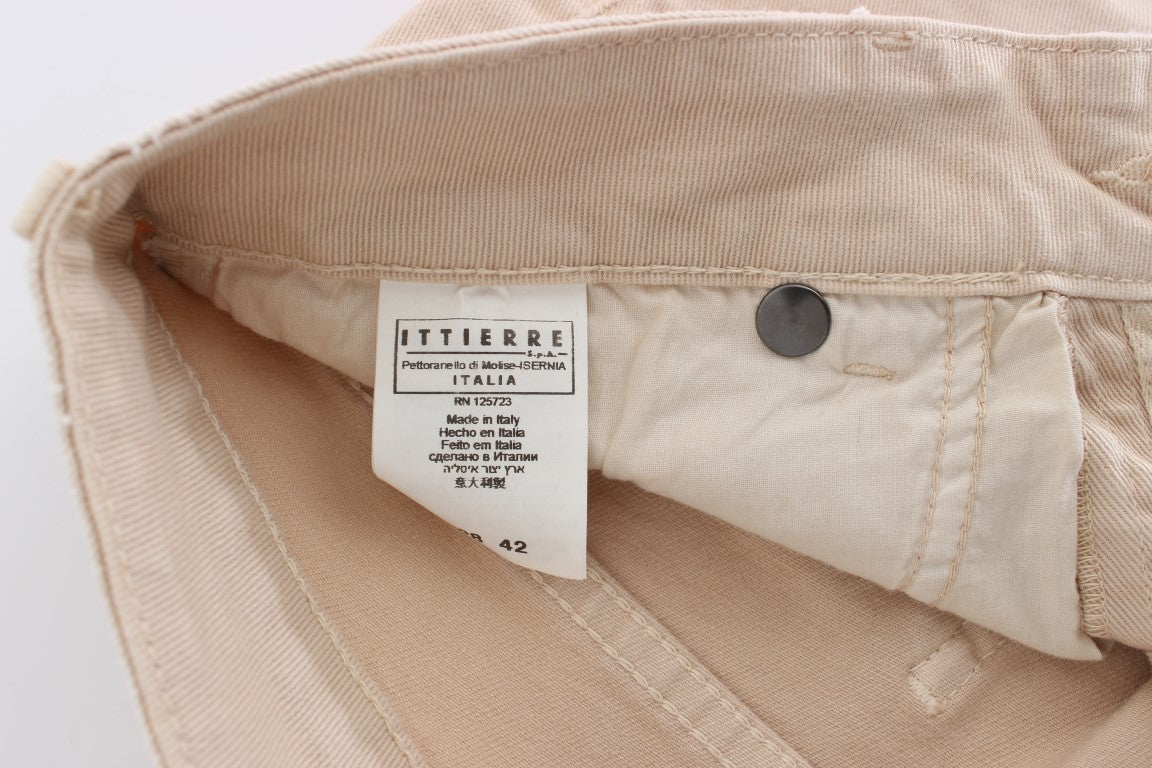 Beige gewaschene Slim Fit Baumwoll-Stretch-Jeans