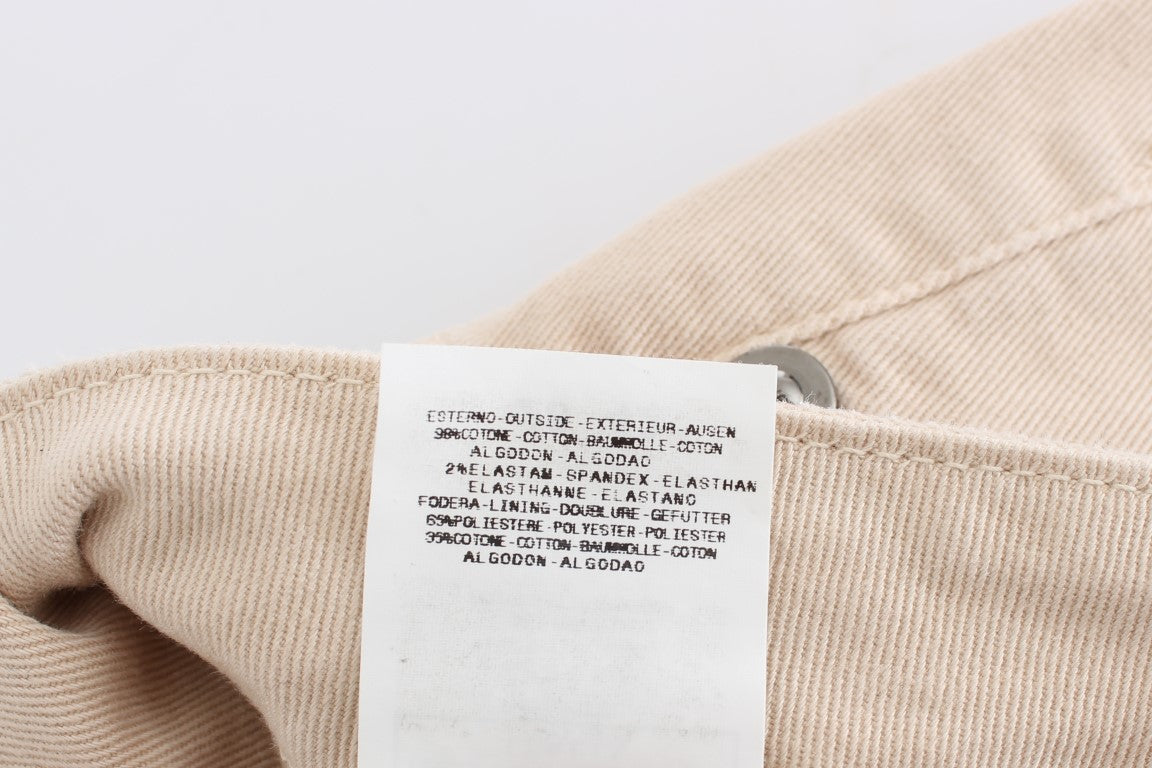 Beige gewaschene Slim Fit Baumwoll-Stretch-Jeans