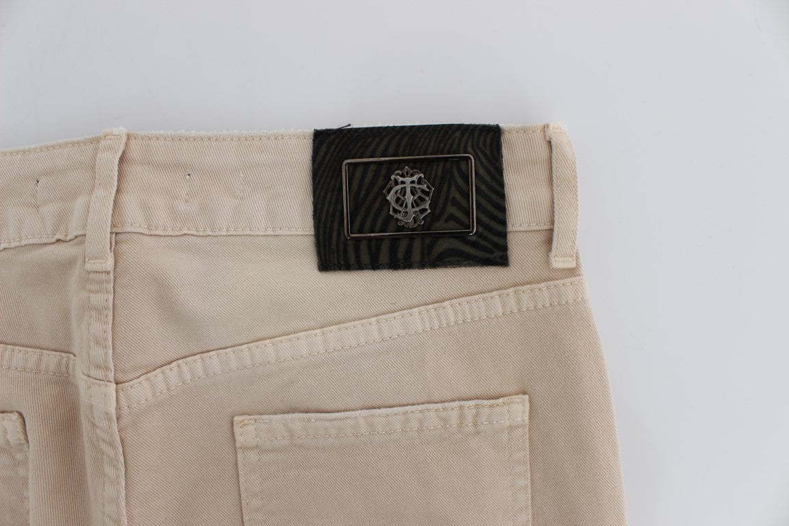 Beige gewaschene Slim Fit Baumwoll-Stretch-Jeans