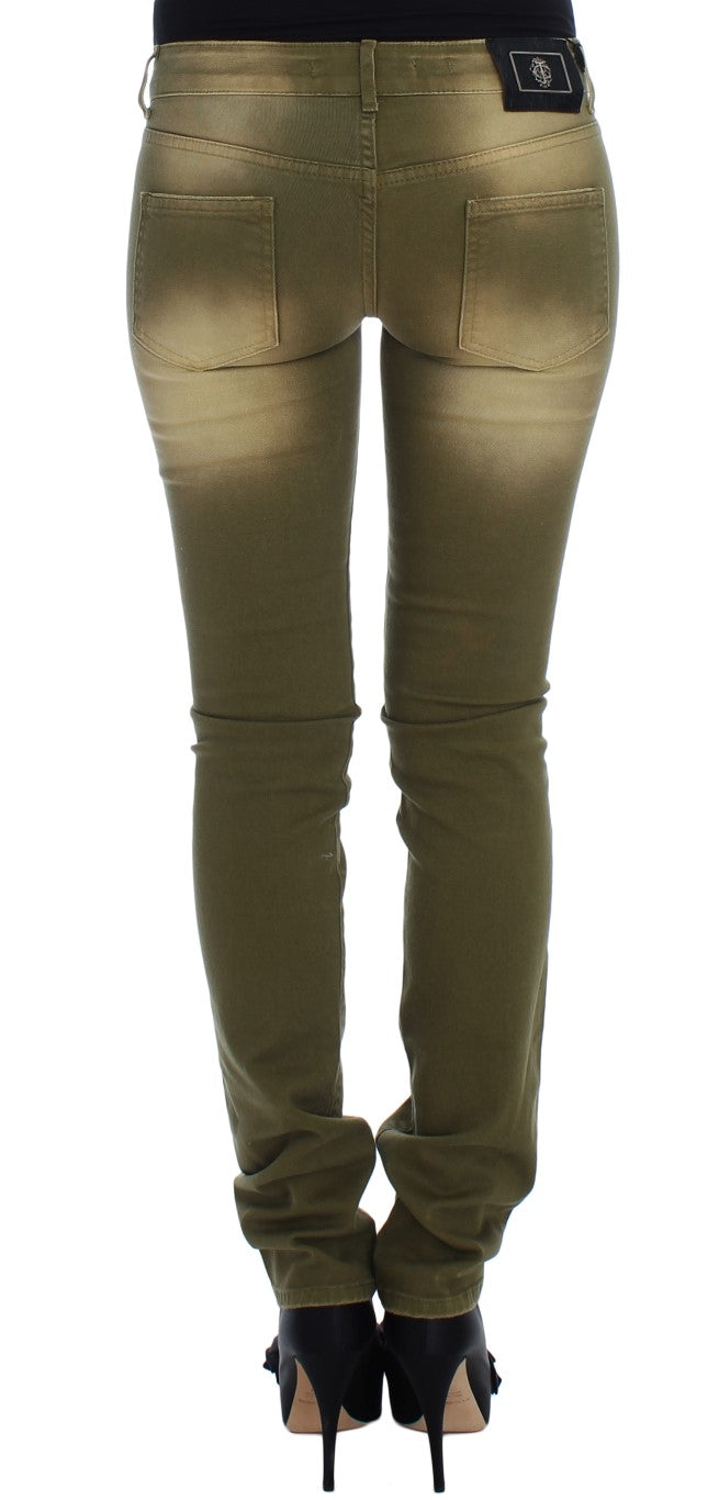 Grün gewaschene Slim Fit Cotton Stretch Jeans