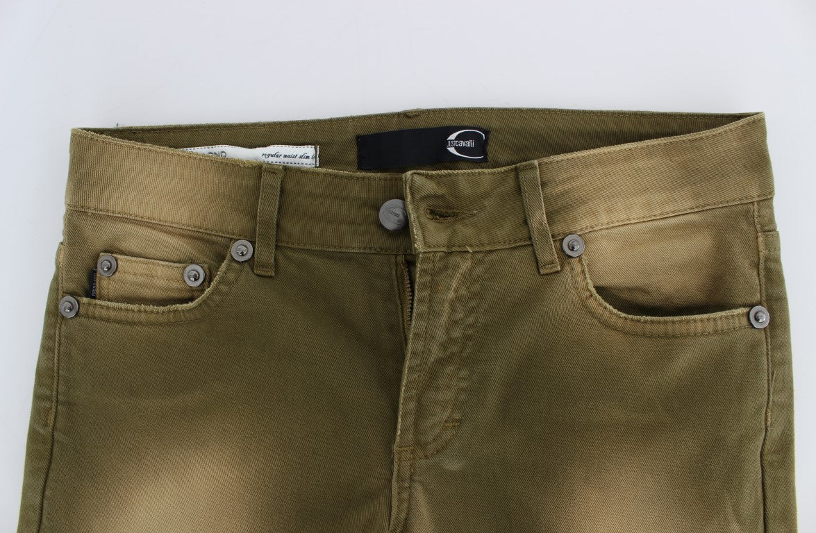 Grün gewaschene Slim Fit Cotton Stretch Jeans