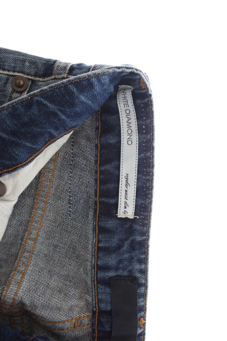 Blaue Waschung Zerrissene Baumwolle Straight Fit Jeans