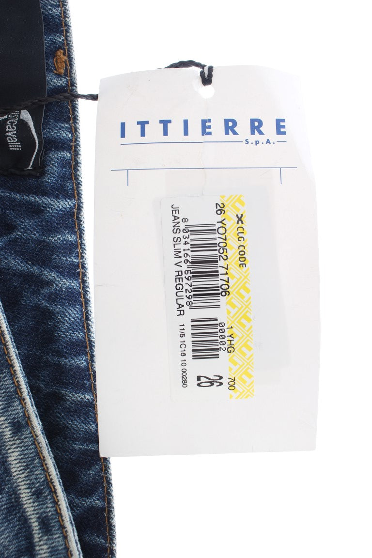 Blaue Waschung Zerrissene Baumwolle Straight Fit Jeans