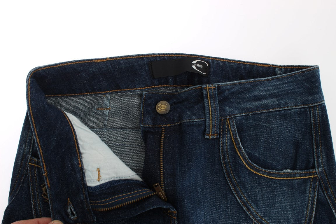 Blaue Baumwoll-Stretch-Jeans mit niedriger Taille
