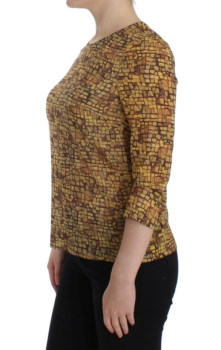 Multicolor Mosaikdruck Seidenbluse T-Shirt