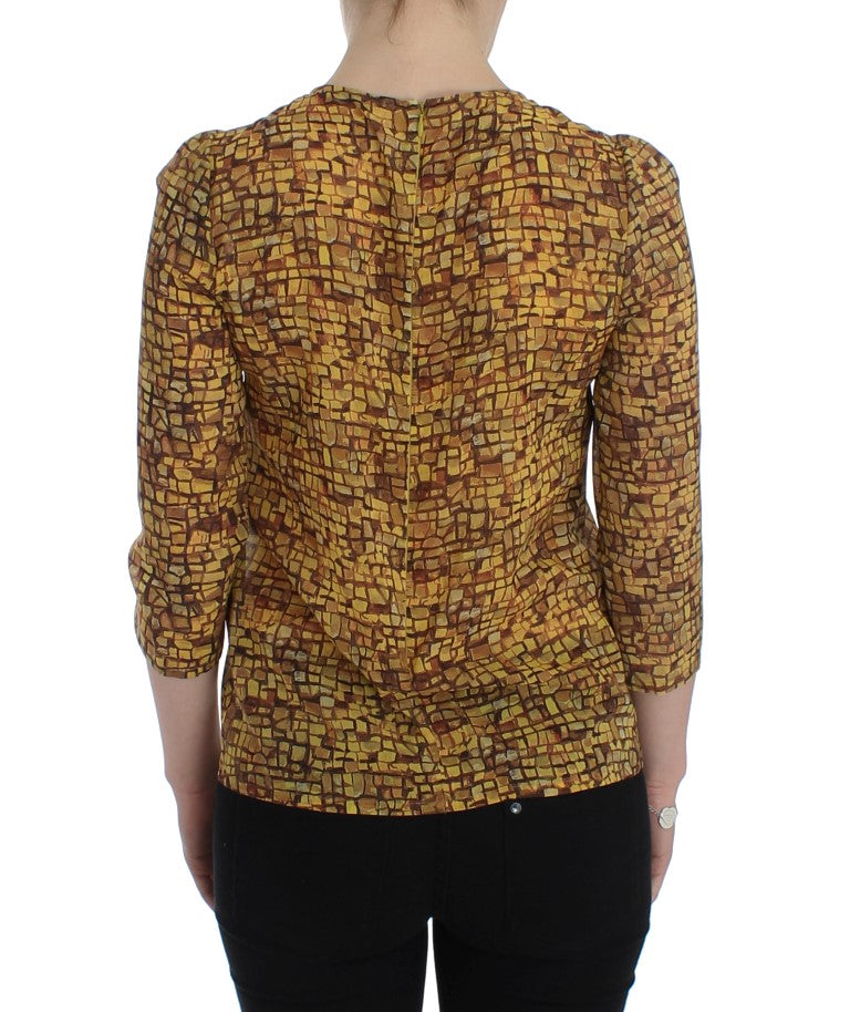 Multicolor Mosaikdruck Seidenbluse T-Shirt