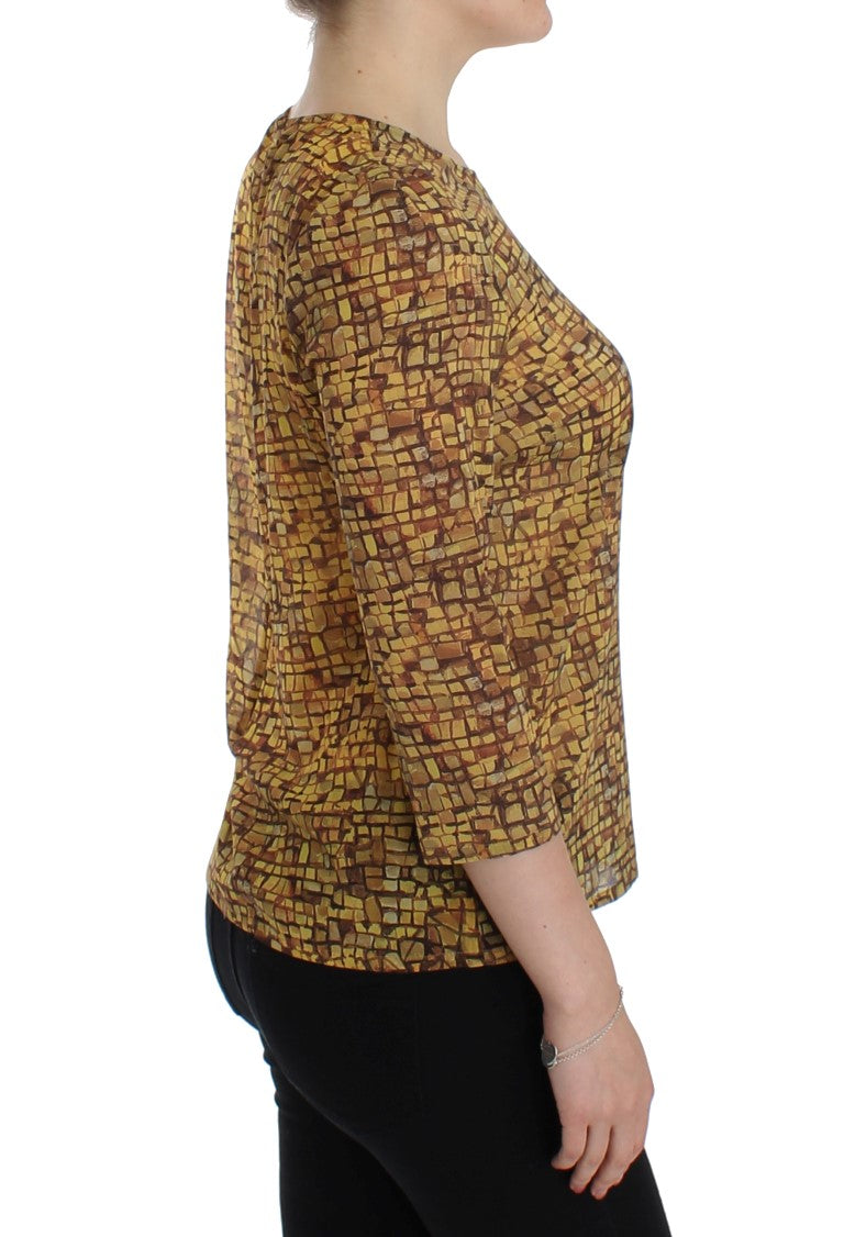 Multicolor Mosaikdruck Seidenbluse T-Shirt