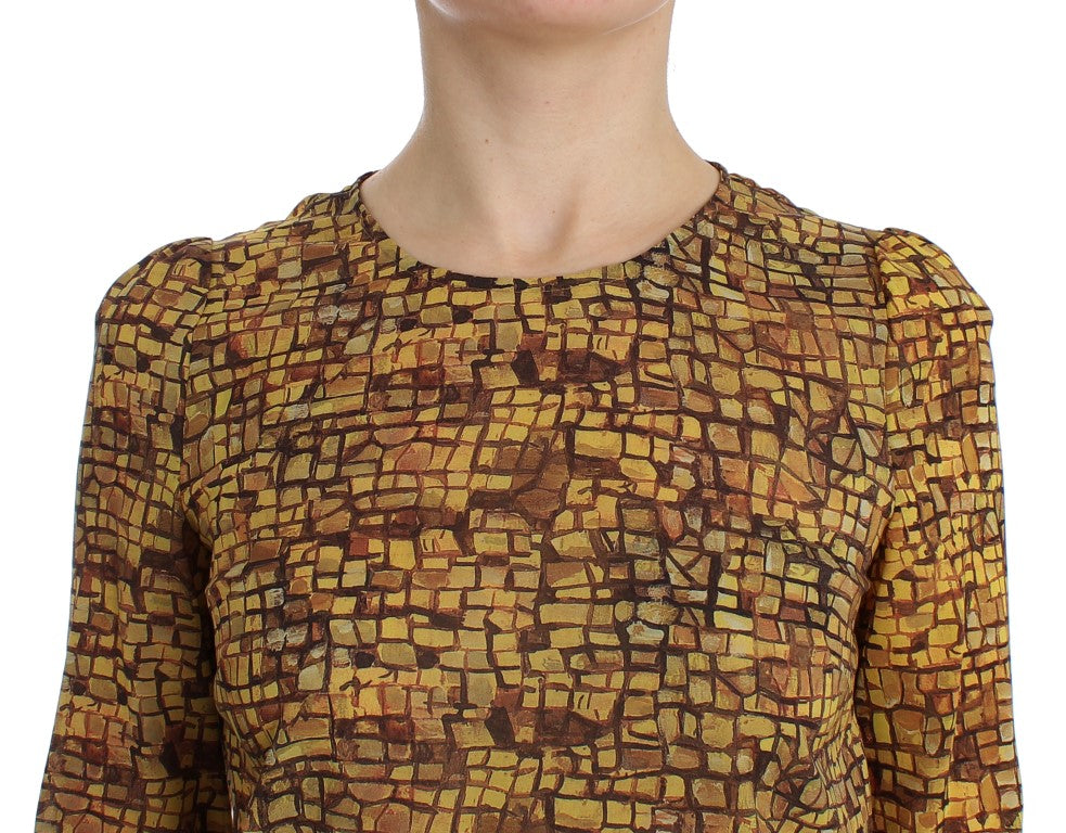 Multicolor Mosaikdruck Seidenbluse T-Shirt