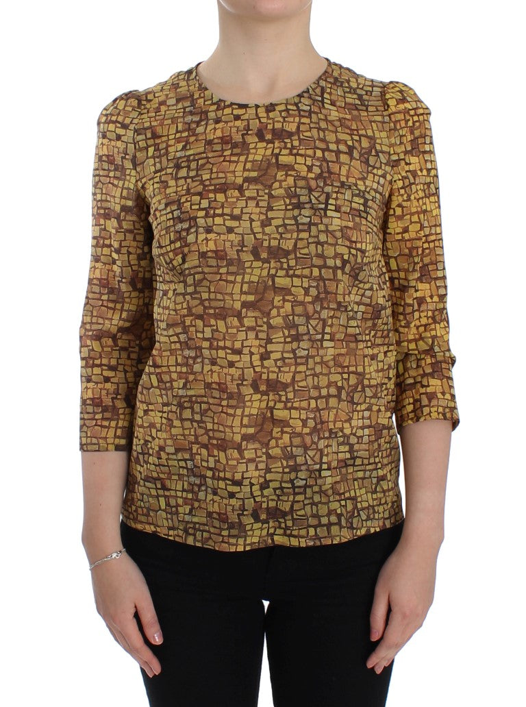 Multicolor Mosaikdruck Seidenbluse T-Shirt