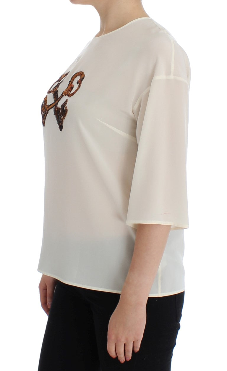 Weiße Pailletten-Schlüssel-Seidenbluse T-shirt Top