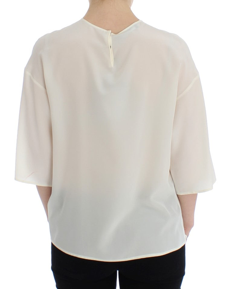 Weiße Pailletten-Schlüssel-Seidenbluse T-shirt Top