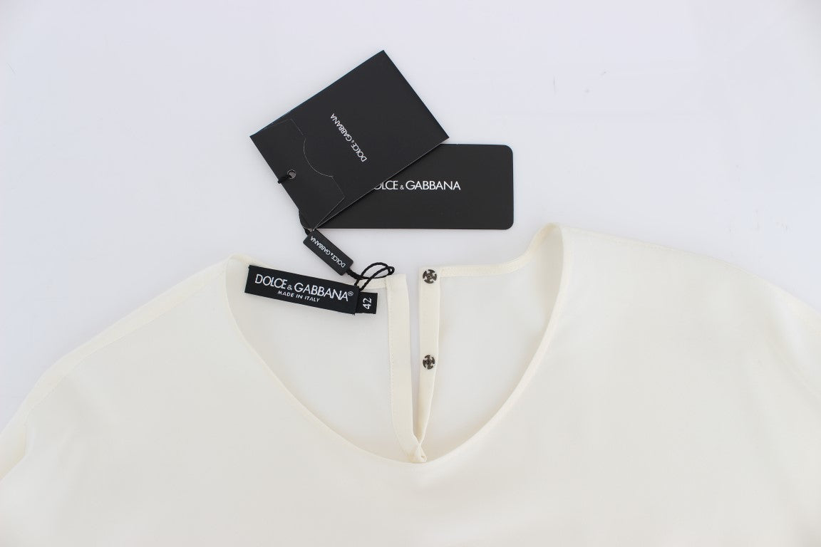 Weiße Pailletten-Schlüssel-Seidenbluse T-shirt Top