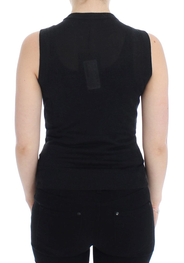 Schwarze ärmellose Weste mit Rundhalsausschnitt Pullover