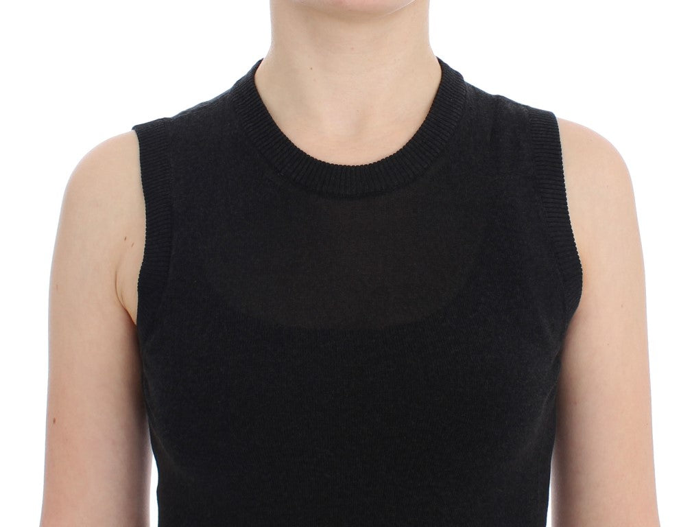 Schwarze ärmellose Weste mit Rundhalsausschnitt Pullover