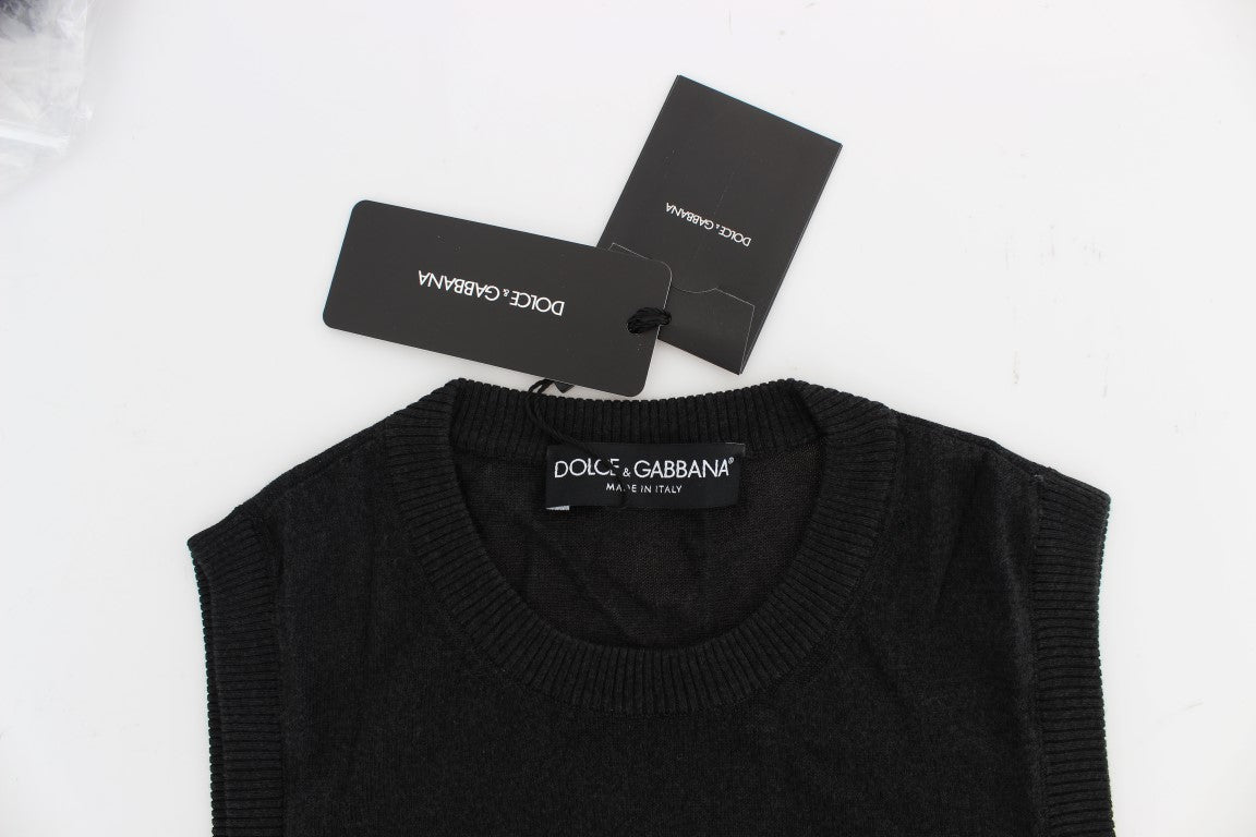 Schwarze ärmellose Weste mit Rundhalsausschnitt Pullover