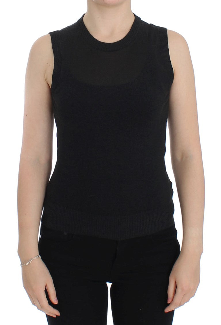 Schwarze ärmellose Weste mit Rundhalsausschnitt Pullover