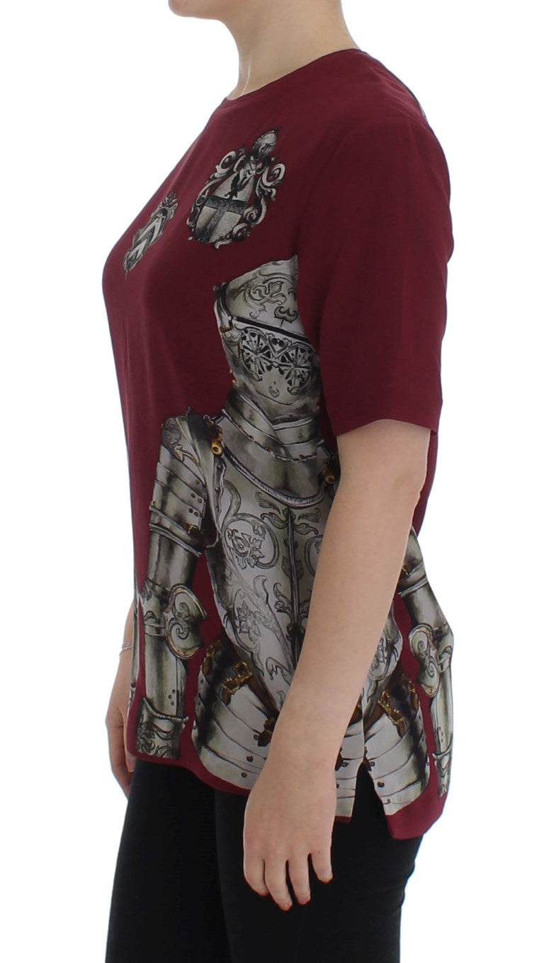 Red Knight Print Seidenbluse T-Shirt